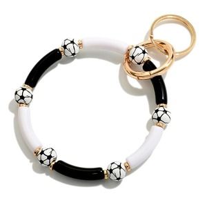 Black White Soccer Tube Beaded Bangle Keyring Key Chain